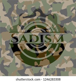 Sadism written on a camo texture