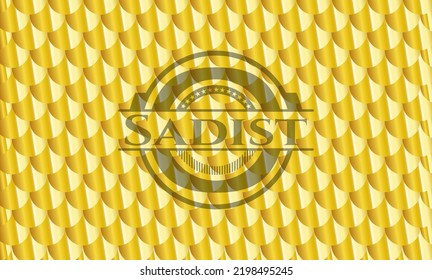 Sadist gold badge. Scales pattern. Vector Illustration. Detailed. 