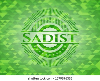 Sadist green emblem with mosaic ecological style background