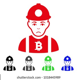 Sadly Bitcoin Miner Vector Icon. Vector Illustration Style Is A Flat Iconic Bitcoin Miner Symbol With Gray, Black, Blue, Red, Green Color Versions. Face Has Sadness Sentiment.