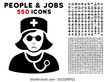 Sadly Blind Nurse icon with 550 bonus pity and glad men pictures. Vector illustration style is flat black iconic symbols.