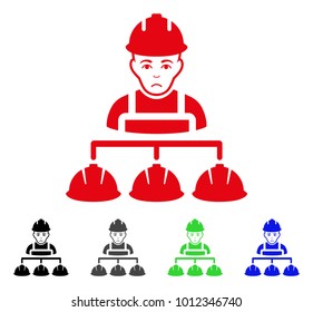 Sadly Builder Management vector pictogram. Vector illustration style is a flat iconic builder management symbol with gray, black, blue, red, green color versions. Face has sad expression.