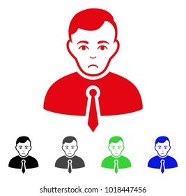 Sadly Businessman vector pictograph. Vector illustration style is a flat iconic businessman symbol with gray, black, blue, red, green color variants. Face has depression expression.
