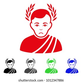 Sadly Caesar Wreath vector icon. Vector illustration style is a flat iconic caesar wreath symbol with gray, black, blue, red, green color variants. Face has depression expression.