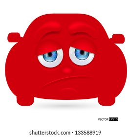 Sadly cartoon car icon. Vector illustration