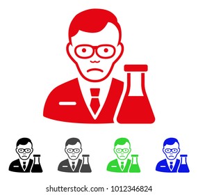 Sadly Chemist vector pictogram. Vector illustration style is a flat iconic chemist symbol with grey, black, blue, red, green color variants. Face has grief feeling.