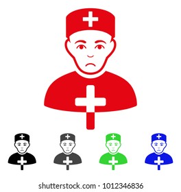 Sadly Church Doctor vector pictogram. Vector illustration style is a flat iconic church doctor symbol with gray, black, blue, red, green color versions. Face has grief emotions.