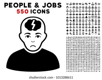 Sadly Clever Boy icon with 550 bonus pitiful and glad men icons. Vector illustration style is flat black iconic symbols.