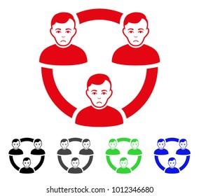 Sadly Connected Social Members vector icon. Vector illustration style is a flat iconic connected social members symbol with grey, black, blue, red, green color versions. Face has unhappy emotion.