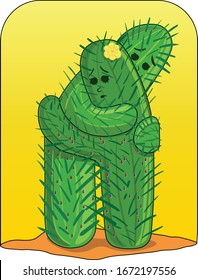 sadly couple cactus crying hugs
