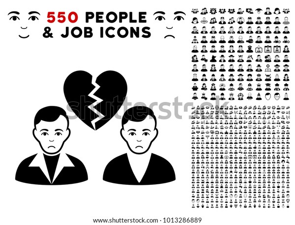 Sadly Divorce Gays icon with 550 bonus sad and\
happy person pictograms. Vector illustration style is flat black\
iconic symbols.