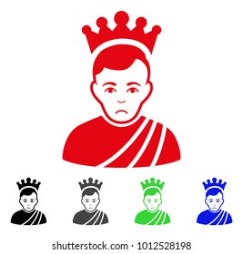 Sadly Emperor vector icon. Vector illustration style is a flat iconic emperor symbol with gray, black, blue, red, green color variants. Face has affliction mood.