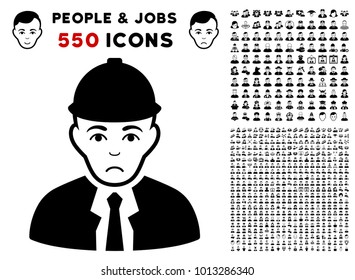 Sadly Engineer icon with 550 bonus sad and glad person clip art. Vector illustration style is flat black iconic symbols.