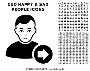 Sadly Following User icon with 550 bonus pity and happy jobs icons. Vector illustration style is flat black iconic symbols.