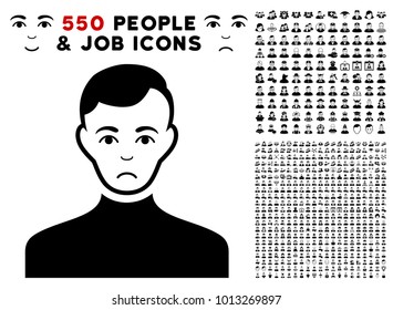 Sadly Male pictograph with 550 bonus pitiful and glad user graphic icons. Vector illustration style is flat black iconic symbols.