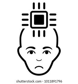 Sadly Neural Computer Interface vector icon. Style is flat graphic black symbol with sadness feeling.