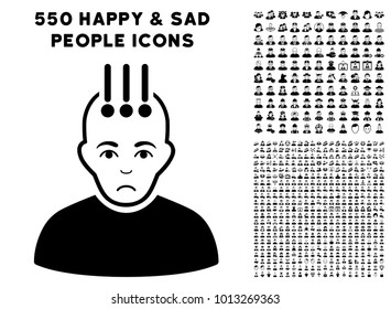 Sadly Neural Interface pictograph with 550 bonus sad and glad people images. Vector illustration style is flat black iconic symbols.