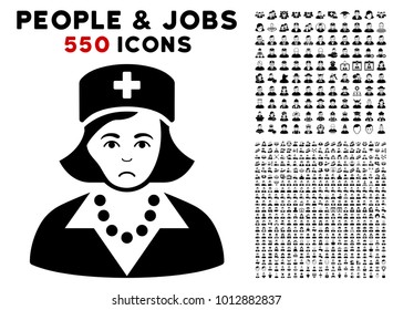 Sadly Nurse icon with 550 bonus pitiful and glad jobs clip art. Vector illustration style is flat black iconic symbols.