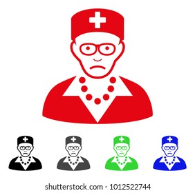 Sadly Old Nurse vector pictograph. Vector illustration style is a flat iconic old nurse symbol with gray, black, blue, red, green color versions. Face has dolour expression.