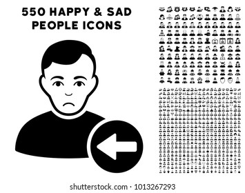 Sadly Previous User pictograph with 550 bonus pitiful and glad men design elements. Vector illustration style is flat black iconic symbols.