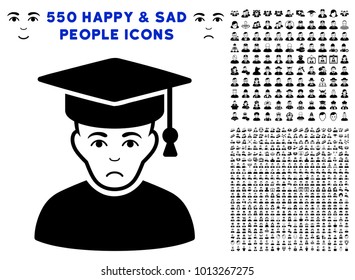 Sadly Professor icon with 550 bonus pitiful and glad men graphic icons. Vector illustration style is flat black iconic symbols.