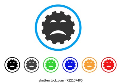 Sadly Smiley Gear icon. Vector illustration style is a flat iconic sadly smiley gear symbol with black, gray, green, blue, red, orange color versions. Designed for web and software interfaces.