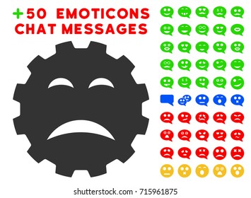 Sadly Smiley Gear pictograph with bonus emoticon pictures. Vector illustration style is flat iconic symbols for web design, app user interfaces.