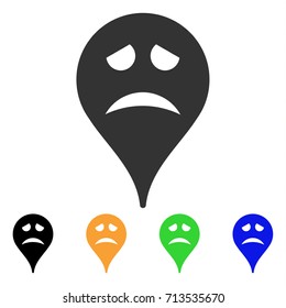 Sadly Smiley Map Marker icon. Vector illustration style is a flat iconic sadly smiley map marker symbol with black, grey, green, blue, yellow color versions. Designed for web and software interfaces.