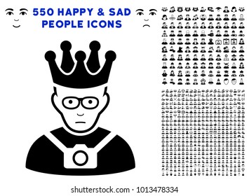 Sadly Thailand King icon with 550 bonus pitiful and glad men clip art. Vector illustration style is flat black iconic symbols.