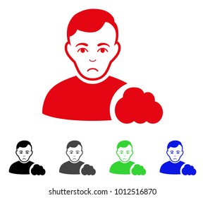 Sadly User Cloud vector pictograph. Vector illustration style is a flat iconic user cloud symbol with gray, black, blue, red, green color variants. Face has sadly mood.