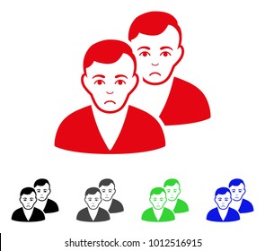 Sadly Users vector pictogram. Vector illustration style is a flat iconic users symbol with gray, black, blue, red, green color variants. Face has sadly expression.