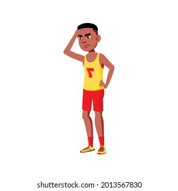 tristeza niño jugador perdido en el vector de caricatura del partido de baloncesto. tristeza niño jugador perdido en el personaje del partido de baloncesto. ilustración de dibujos animados planos aislados