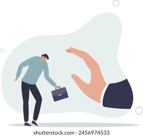 sadness businessman getting rejected from big hand gesture as no.flat vector illustration.