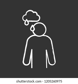 Sadness chalk icon. Bad mood. Depression and fatigue. Apathy. Stress symptom. Isolated vector chalkboard illustration