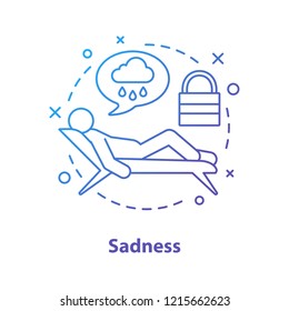 Sadness concept icon. Depression idea thin line illustration. Burnout. Unhappy person. Vector isolated outline drawing