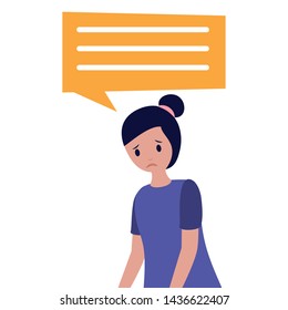 sadness girl disappointed and depressed talk bubble vector illustration