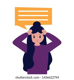 sadness girl disappointed and depressed talk bubble vector illustration