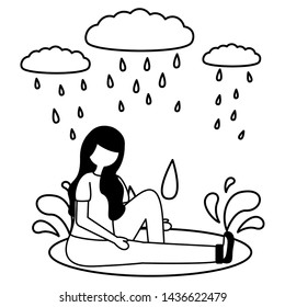 sadness girl rain drops disappointed and depressed vector illustration