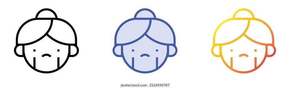 Symbol für Traurigkeit. Lineares, blaues Füllungs- und Farbverlauf-Design einzeln auf weißem Hintergrund