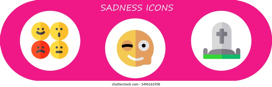 sadness icon set. 3 flat sadness icons.  Collection Of - emoticons, wink, cemetery