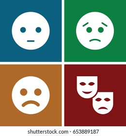Sadness icons set. set of 4 sadness filled icons such as sad emot, mask