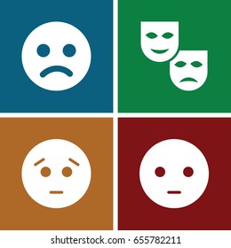 Sadness icons set. set of 4 sadness filled icons such as sad emot, mask