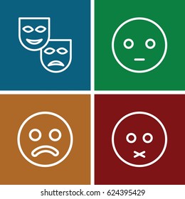 Sadness icons set. set of 4 sadness outline icons such as sad emot, sad smiley