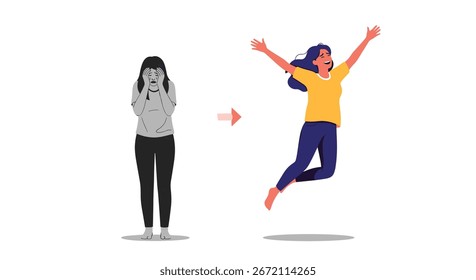 From Sadness to Joyful Leap Transformation Concept