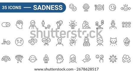 Sadness line editable icon set. Outline icons collection. Icons for mobile app, web. Editable stroke. Vector Illustration.