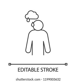 Sadness linear icon. Bad mood. Thin line illustration. Depression and fatigue. Apathy. Stress symptom. Contour symbol. Vector isolated outline drawing. Editable stroke