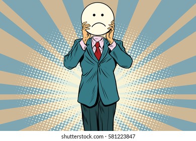 sadness Man smiley Emoji face. Vintage pop art retro comic book vector illustration