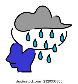 tristeza nube lluviosa Mind Mental Health Doodle Icon Colorful contorno Botón Set