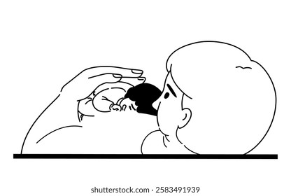 Sadness son crying on father chest in outline hand drawn.	