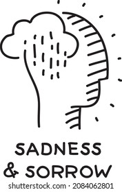  Sadness and sorrow - sketchy vector illustration. The head with the rain cloud inside.